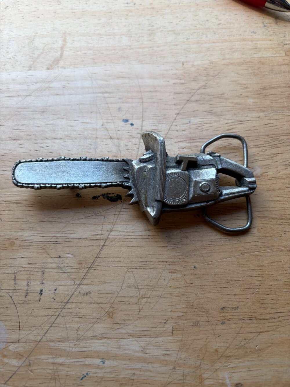 Vintage 1978 Chainsaw Belt Buckle Bergamot Brass Works Made In The USA